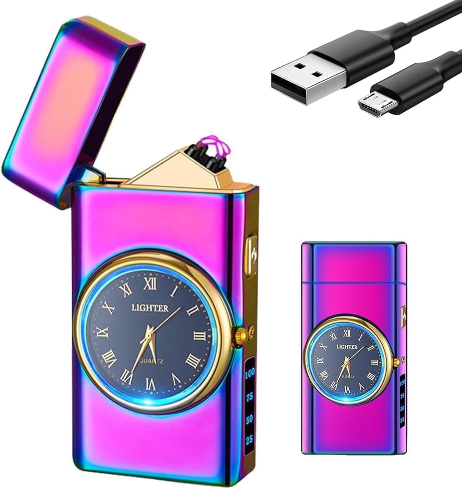 SKRFIRE Electric Arc Lighter USB Rechargeable Windproof Plasma Lighter with Double Pulse, LED Display for Candles BBQ Camping, for Men Women (Prestige Colorful)