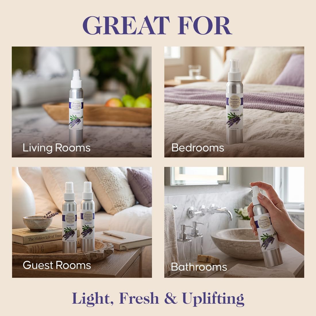 Victoria's Lavender Room Fragrance Spray - Air Freshener & Odor Eliminator - Lavender Spray - Luxury Essential Oil Scent for Home & Bathroom - Aromatherapy Relaxation & Stress Relief- 2 Pack, 4 oz