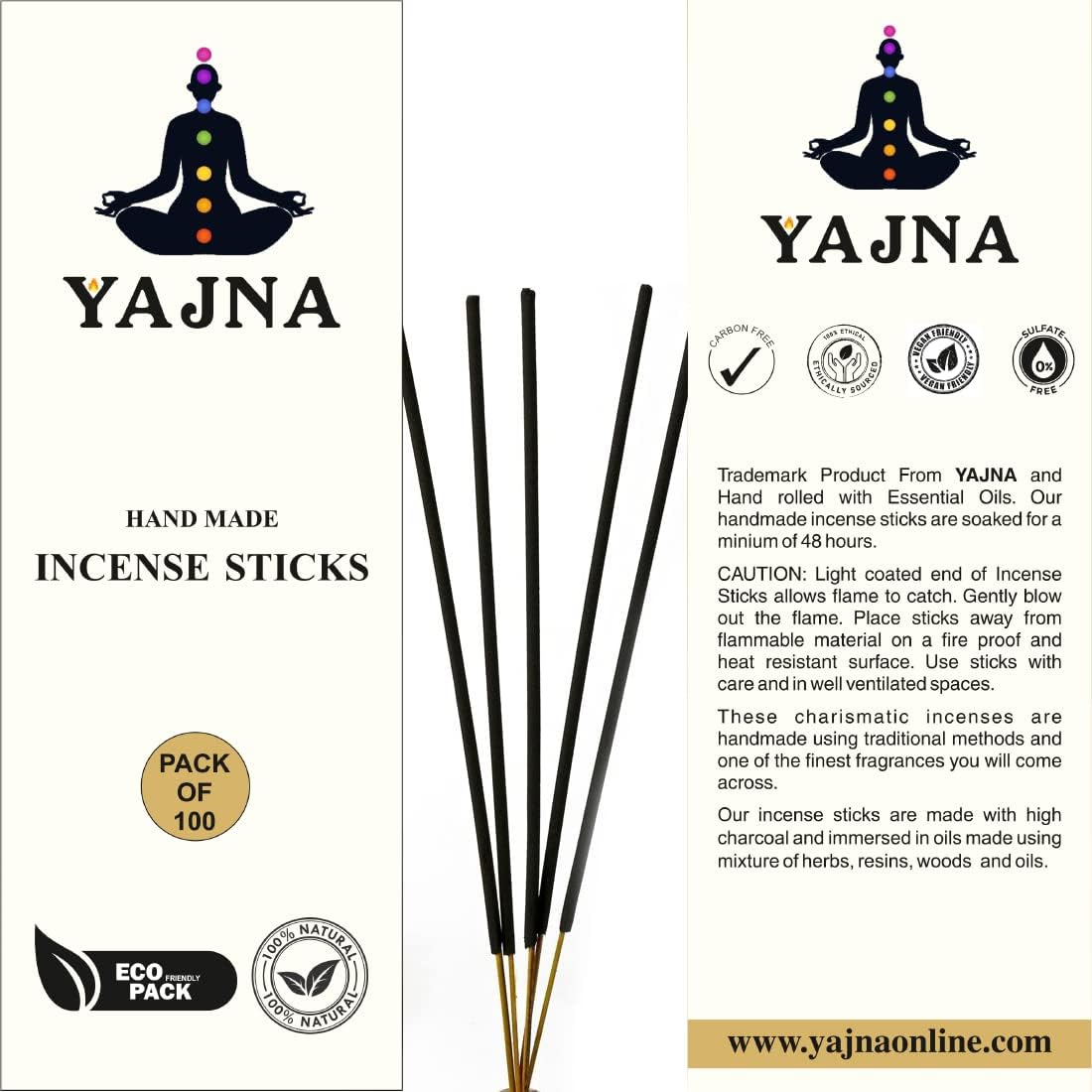 Yajna-Sandalwood-Incense-Sticks 100%-Natural-Handmade-Hand-Dipped-Incense-Sticks Organic-Chemicals-Free For-Purification-Relaxation-Positivity-Yoga-Meditation The-Best-Woods-Scent (500 Sticks (750GM))
