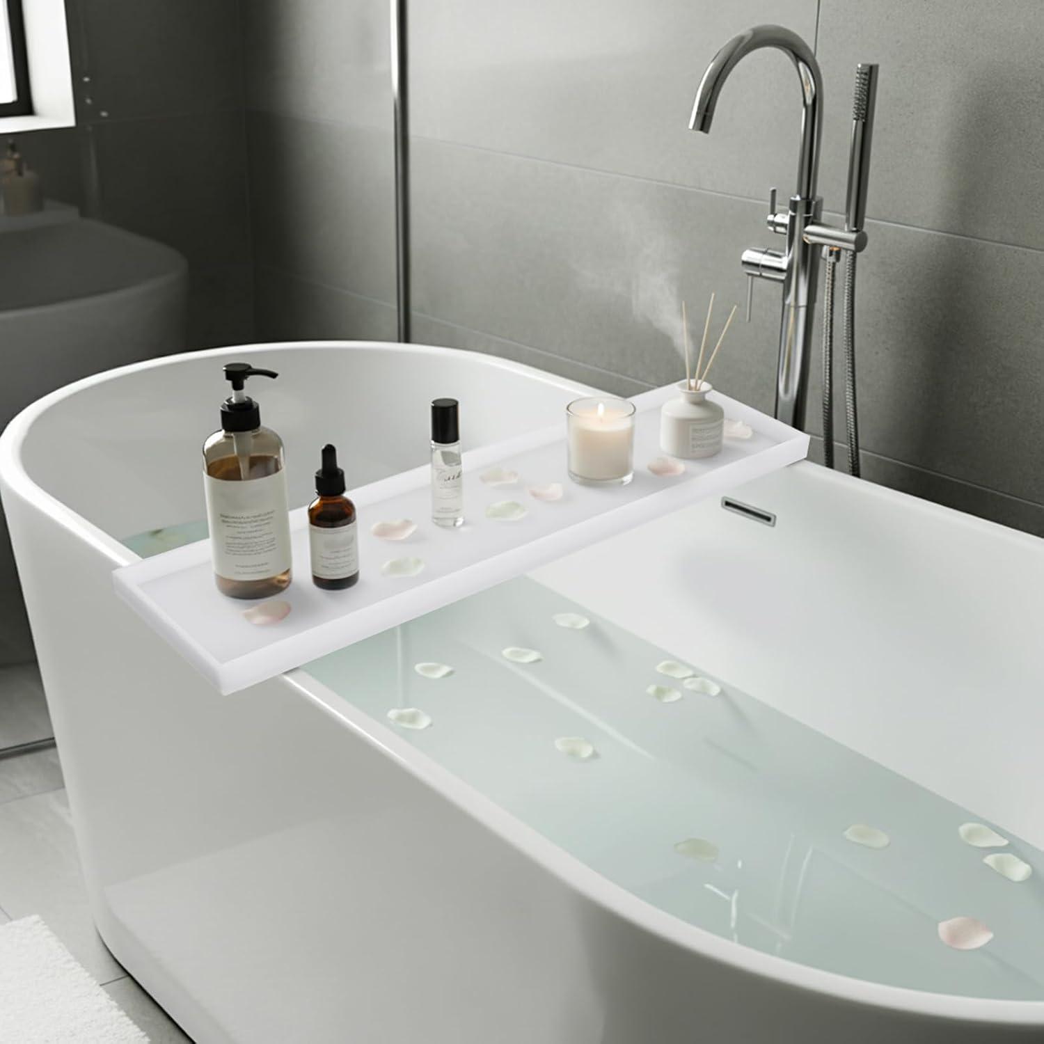 Acrylic Bathtub Tray, Bathtub Caddy with Metal Handles, Multifunctional Bath Tub Tray Bathtub Shelf Tray Simple Bath Board for Wine Glass, Clear Acrylic Bathtub Caddy Shelf