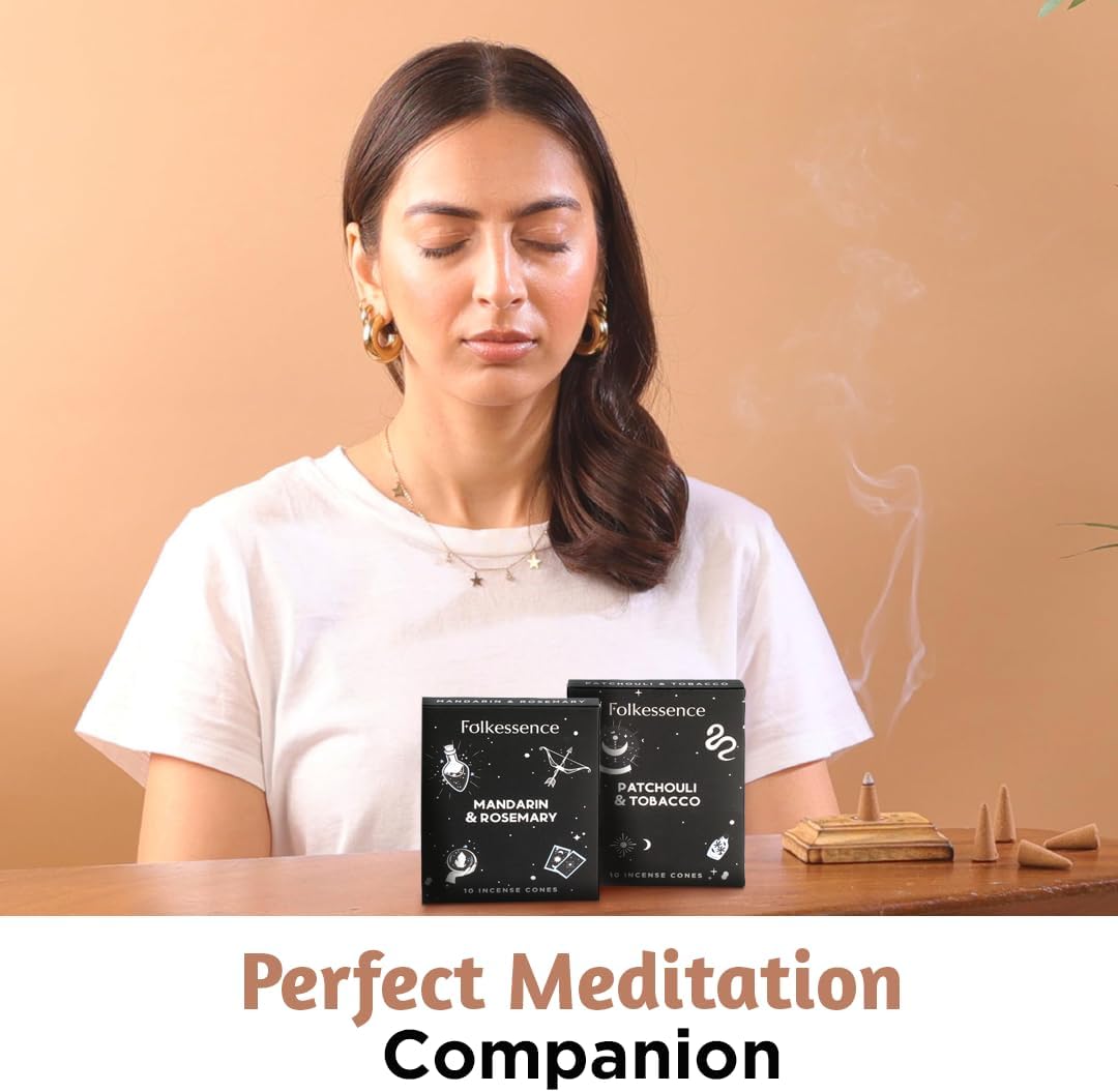 Folkulture Incense Cones (20 Cones) | Set of 2 Premium Insence Cones For Meditation, Cleansing, Aromatherapy, Focus Gifts | No Charcoal, Organic, Non Toxic Rosemary, Tobacco & Patchouli Inscents-Cones