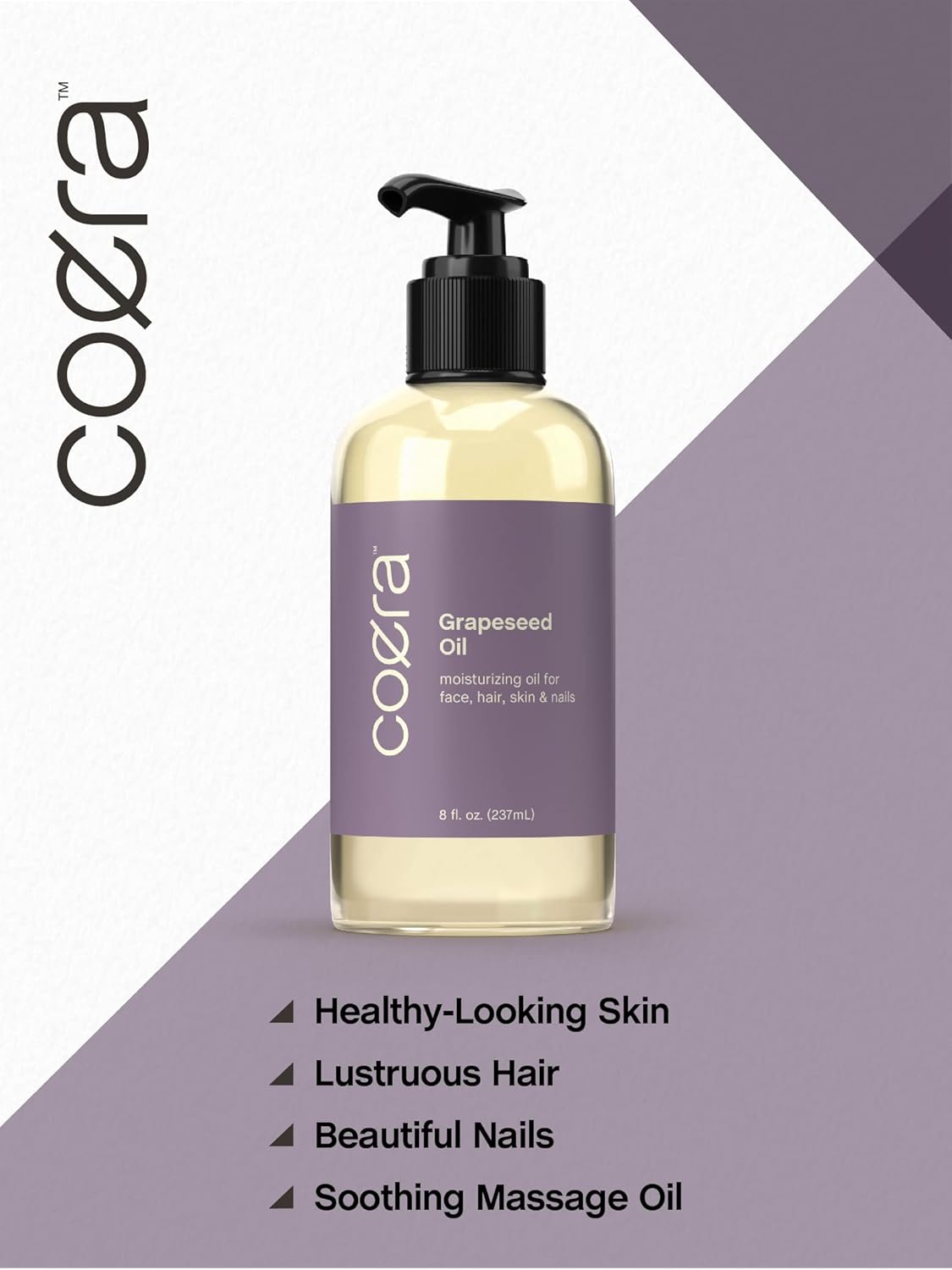 Coera Grapeseed Oil Cold Pressed | 8 fl oz | Moisturizer for Face, Hair, Skin, and Nails | Free of Parabens, SLS, & Fragrances