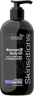 Skinsations – Vanilla Massage Oil for Couples – Relaxing Aromatherapy Body Oil for Massage Therapy – Sweet Almond, Coconut, Jojoba & Grapeseed Blend