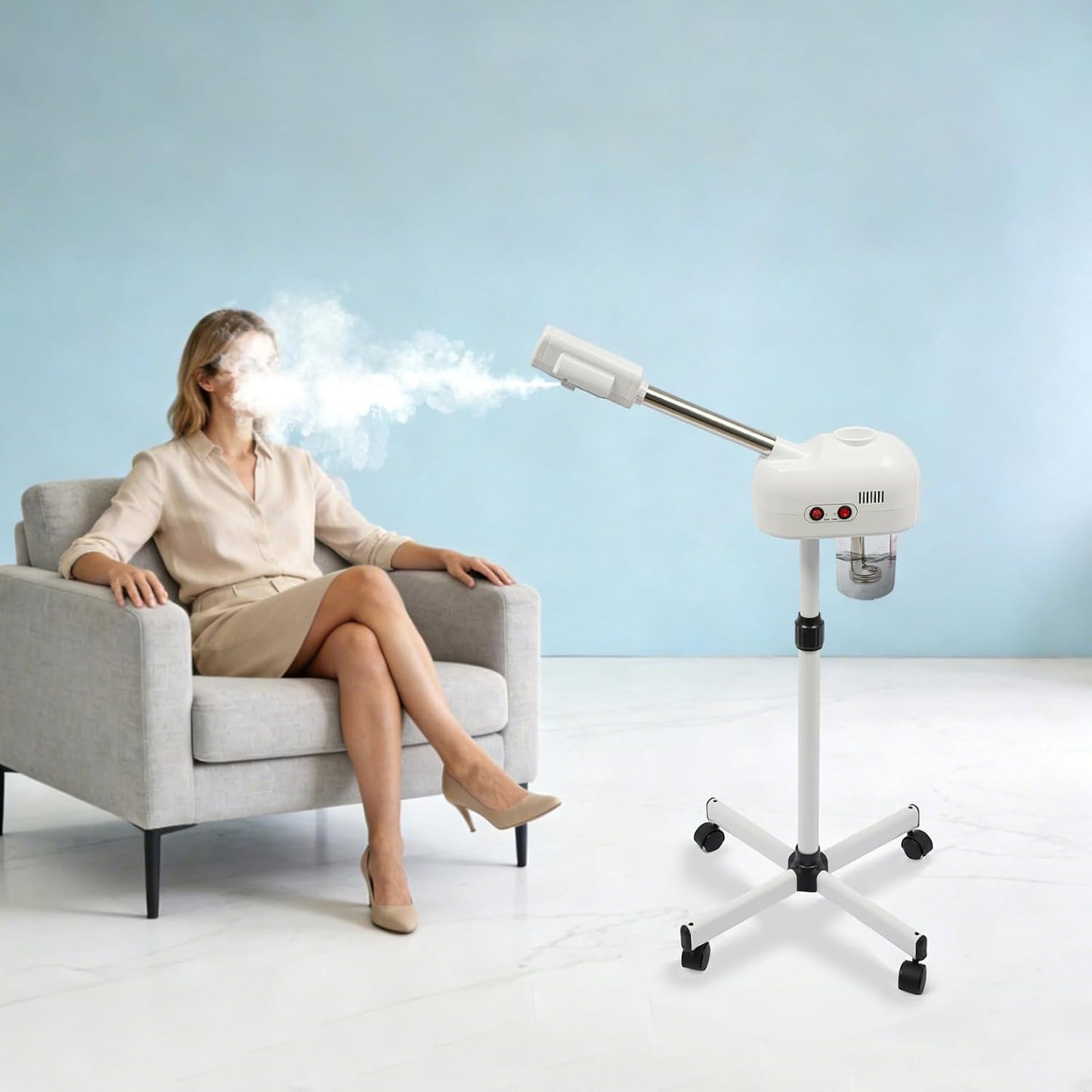 Face Steamer for Deep Pore Cleansing & Blackhead Removal, 0.2 Gal Ozone Ionic Professional Steamer Facial with 360° Rotating Adjustable Height Stand, Steamer Facial for Home Spa Skincare