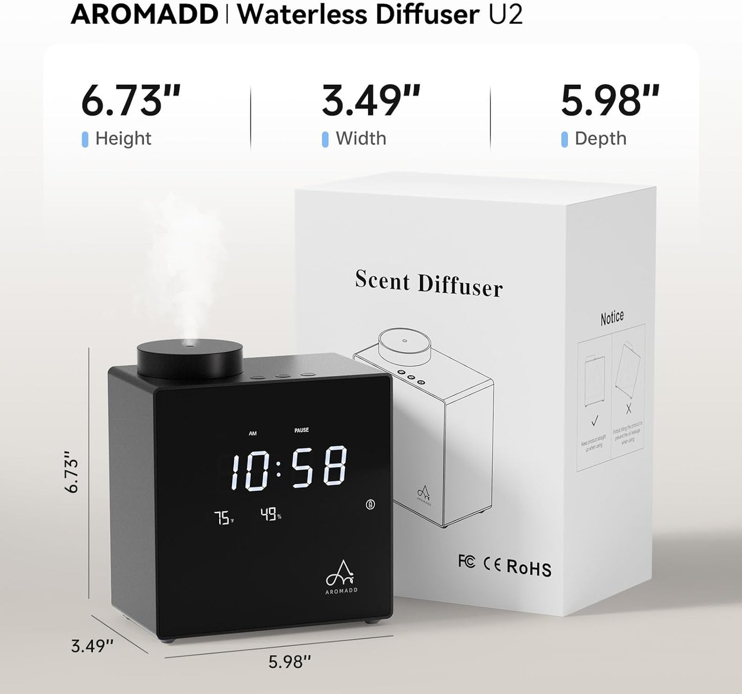 2026 Smart Waterless Diffuser, 2000 Sq.Ft Cold Air Scent Diffuser with Clock & Environmental Display | 7 Fragrance Levels, 9 Timer Settings, Hotel Collection Diffuser for Home & Large Rooms (Black)