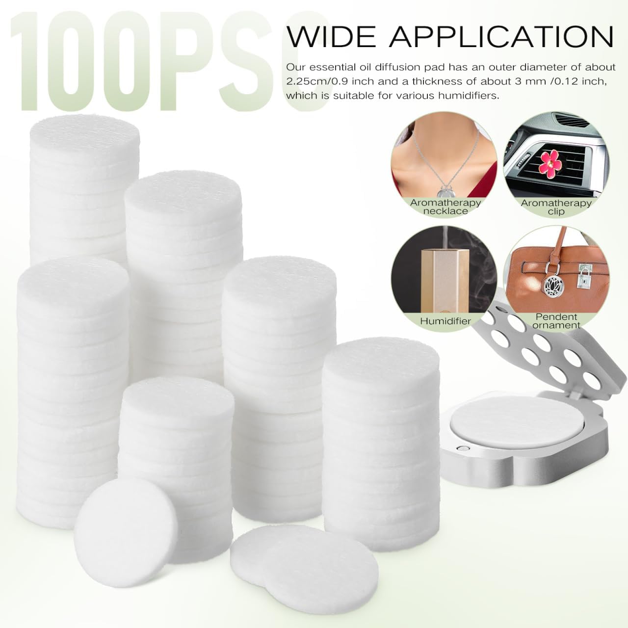 PRETYZOOM 100Pcs Essential Oil Diffuser Refill Pads Cotton Aromatherapy Pads for Necklace Locket Aroma Diffuser Pendant Accessories 0.88 x 0.88 Inch