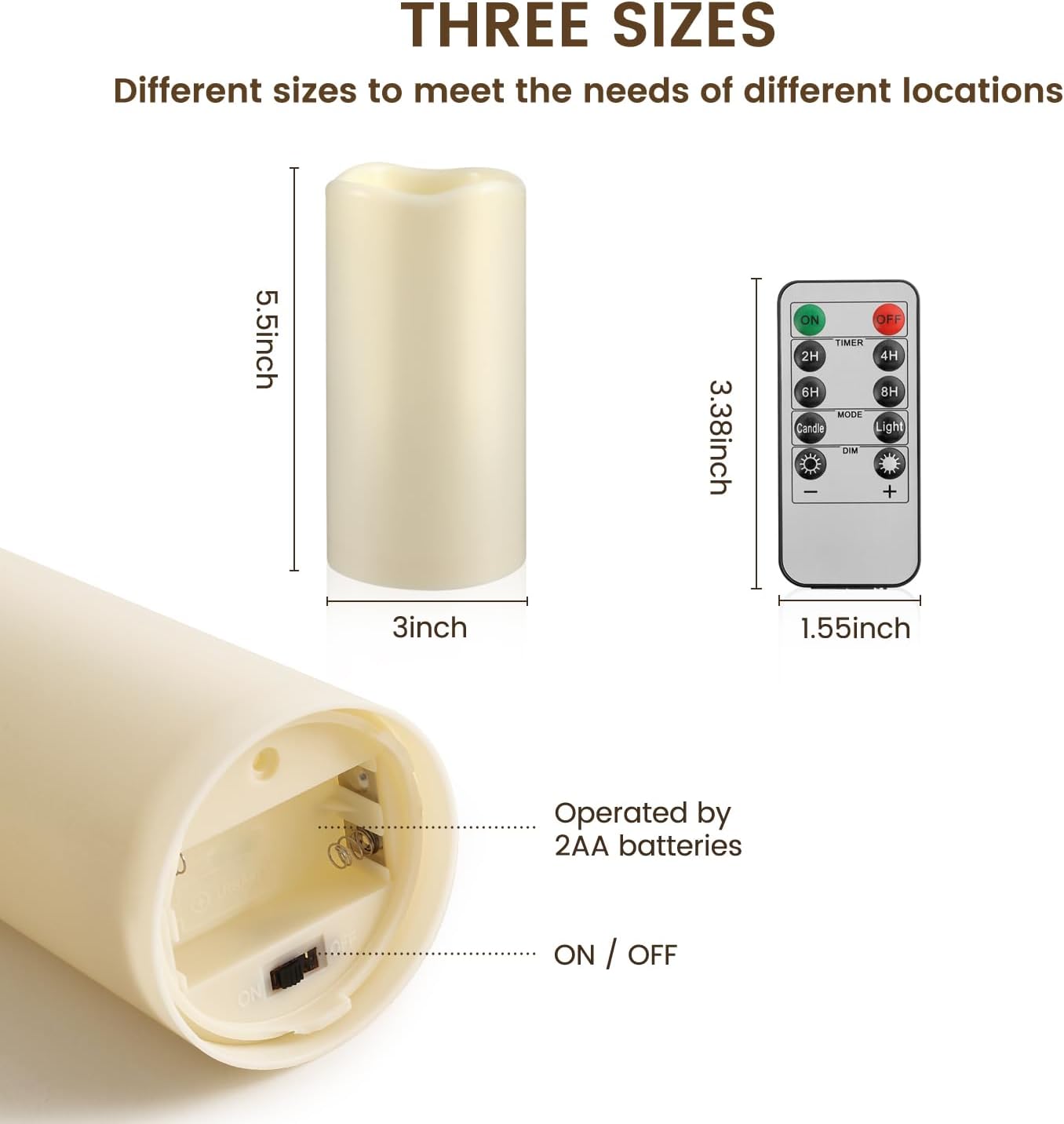 Waterproof Flameless Remote Control Candles 12PACK（D3''*H5.5''） Battery Operated Flickering LED Pillar Candle，plastic with 10-Key 24Hours Timer for Outdoor/Indoor Party Garden Lanterns Porch Ivory