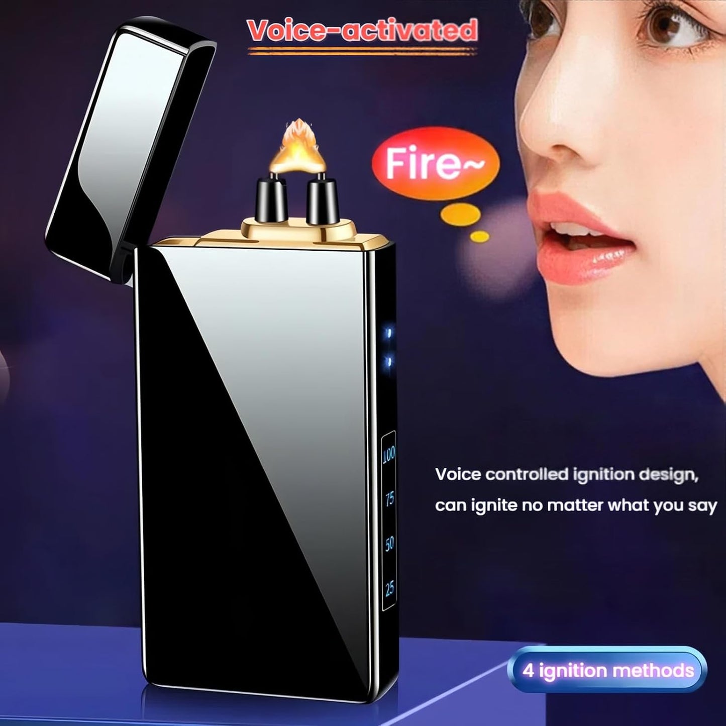 Smart Electric Lighter with 4 Ignition Modes, High Power Pulse Plasma Arc Lighter, Windproof Electronic Lighters, Rechargeable USB Lighters with Safety Lock (Silver Ice)