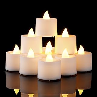 Amagic 24 Pack LED Tea Lights, Flameless Votive Candles, Lasting Electric Fake Small Candles, Battery Operated Tealights Candles for Halloween, Christmas, Home Decor, Wedding, Party, Festival (White)