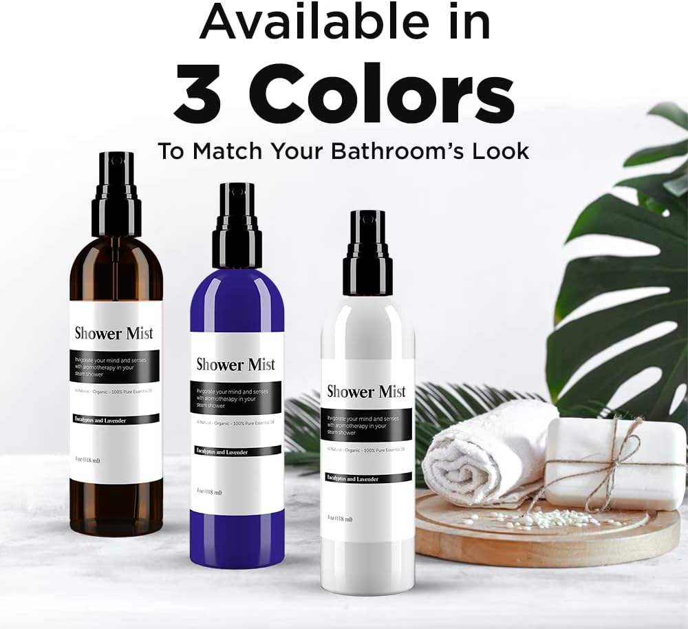 Eucalyptus and Lavender Daily Shower Spray – 4 fl oz | Naturally Made Essential Oil Shower Steamer for Sinus, Stress & Congestion Relief | Spa Mist, Aromatherapy, Room Scents - Enhances Mood (White)