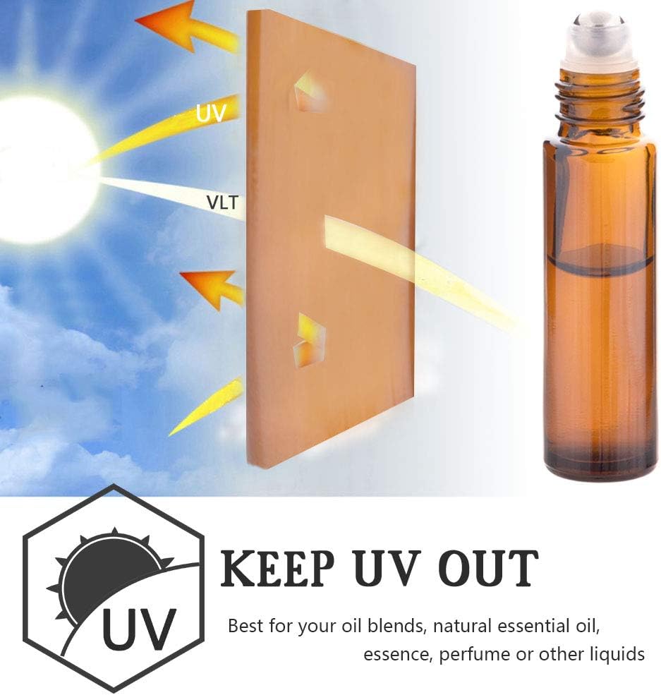6Pcs 10ml Essential Oil Roller Bottles, with Stainless Steel Roller Balls, 10ml Amber Glass Roll on Bottles for Essential Oils, 1 Extra Roller Ball, 6 Labels, 1 Openers, 2 Droppers Included
