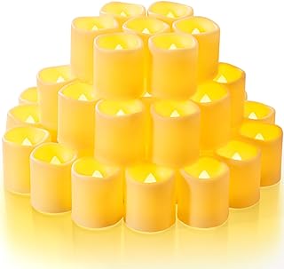 Homemory 50Pack Flickering Flameless Votive Candles for Wedding Decorations, 200+ Hour Warm White Electric Fake Candles, Battery Operated LED Tealight for Engagement Party, Receptions, Churches Decor
