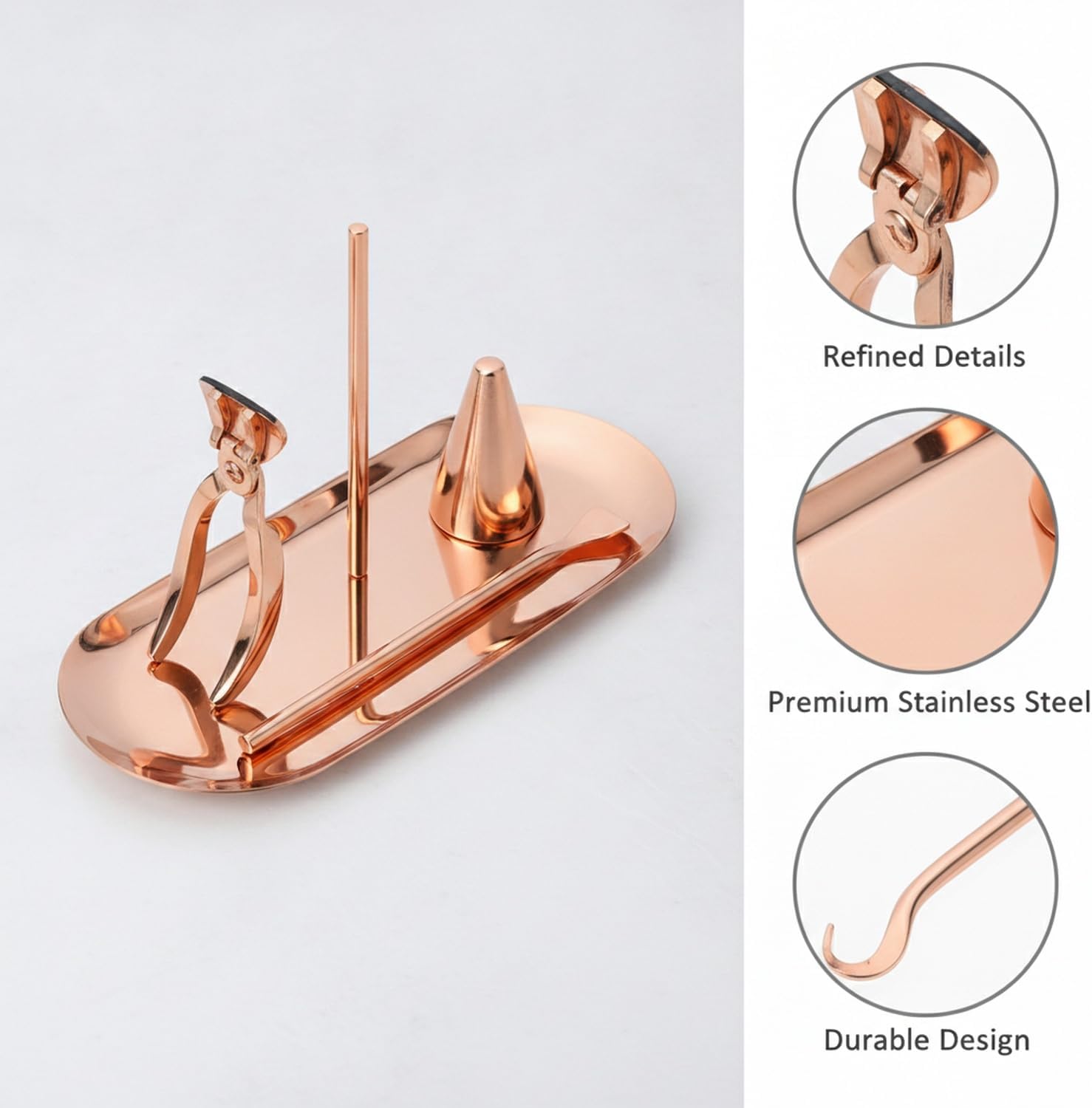 Candle Accessory Set with Tray, Stainless Steel Wick Trimmer Snuffer and Dipper for Home Candle Care