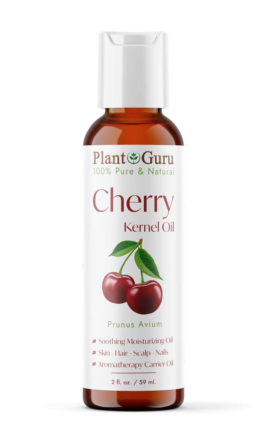 Plant Guru Cherry Kernel Oil 2 fl. oz. Cold Pressed 100% Pure & Natural Carrier – Skin, Face, Body & Hair Growth Moisturizer. Great for DIY Creams, Lotions, and Lip Balms.