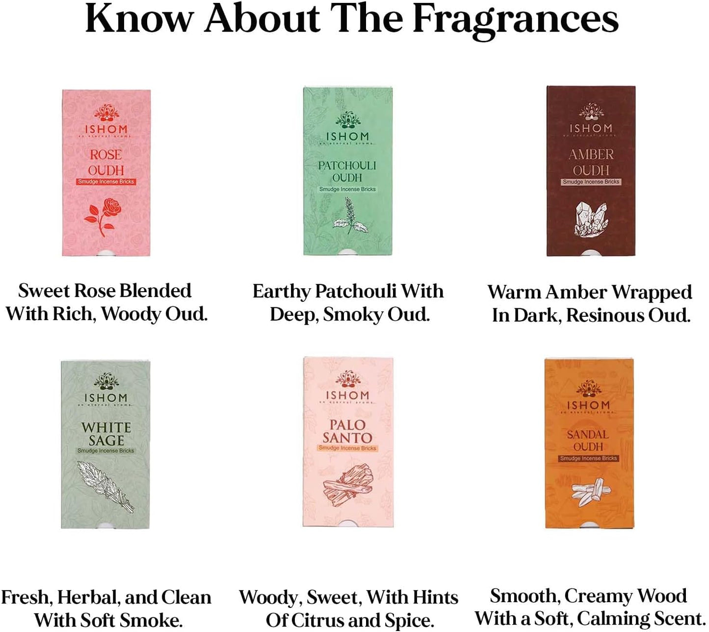 Smudge Incense Bricks Combo Pack of 90 (6 Packs x 15) | Assorted Scents of Palo Santo White sage, Patcholi Sandal Oudh, Amber & Rose | Ideal for Home Purification, Yoga, Meditation, and Aromatherapy
