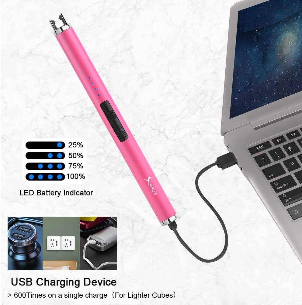 SUPRUS Fluorescent Lighter Glows in The Dark USB Lighter Rechargeable Windproof Pocket Size for Candle Cooking BBQ in Party (Pink)