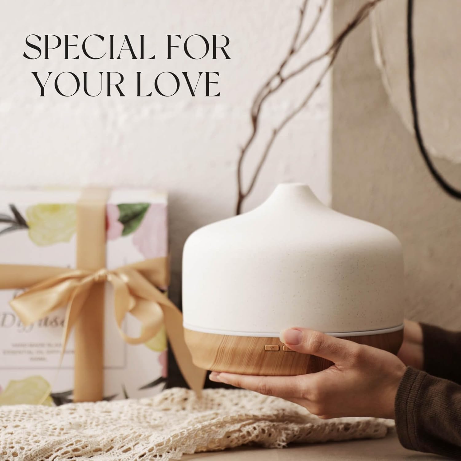 Porseme 500ml Essential Oil Diffuser Aromatherapy Ultrasonic Cool Mist Humidifier 15-21 Running Hours Waterless Auto-Off Air Diffusers for Sleeping Yoga Working Spa(White Ceramic)