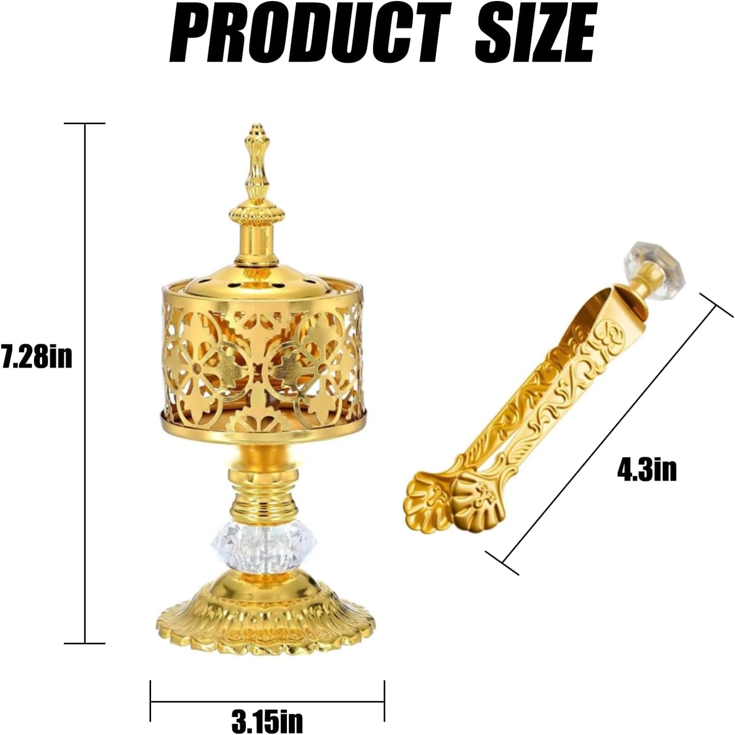 Gold Incense Burner with Tongs - Versatile Bakhoor Resin Thurible for Home, Yoga, Church & Spiritual Use
