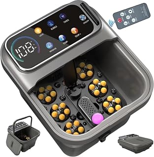 Collapsible Foot Spa with Heat, Electric Foot Bath Massager with Color Touchscreen, 30 Motorized Shiatsu Massage Balls, Temp Control, Bubbles, Remote, Professional Feet Soak Tub for Home