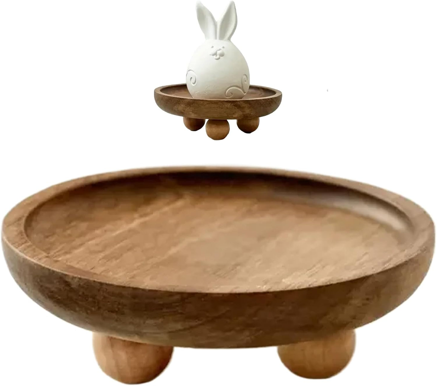 Rustic Wood Tray Decorative Candle Plate with Legs for Vanity Kitchen Bathroom Entryway Display Small Holder for Soap Perfume Keys Home Decor Countertop Accessory, Round