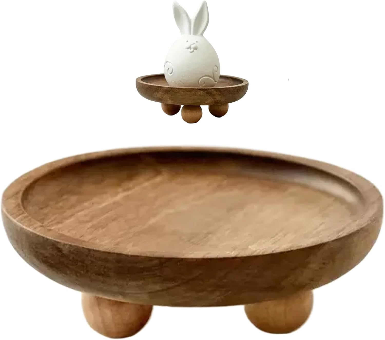 Rustic Wood Tray Decorative Candle Plate with Legs for Vanity Kitchen Bathroom Entryway Display Small Holder for Soap Perfume Keys Home Decor Countertop Accessory, Round