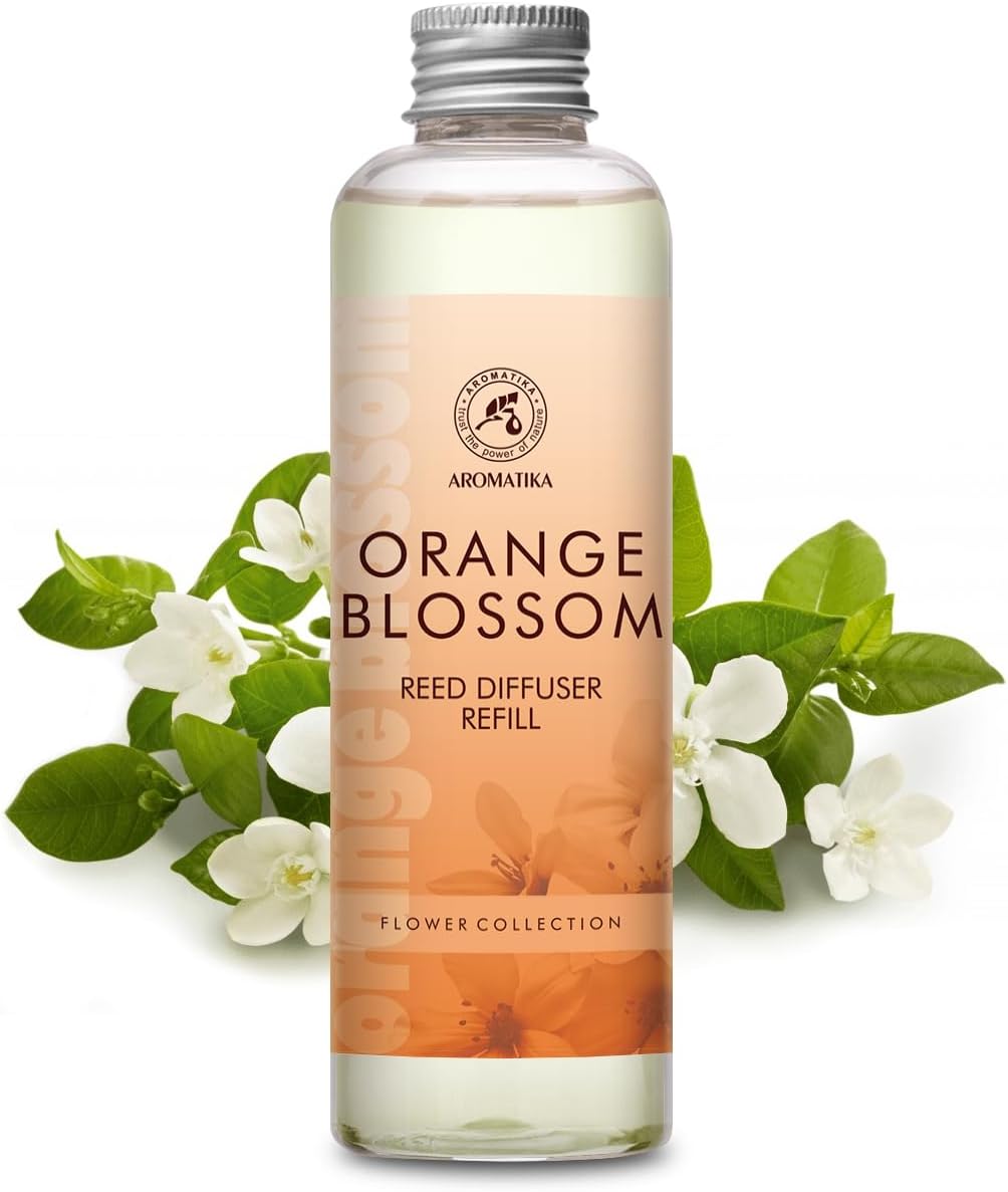 Refill Reed Diffuser Orange Blossoms 6.8Fl Oz (200ml) - Intensive - Fresh & Long Lasting Fragrance -for Aromatherapy - SPA - Home - Office - Fitness