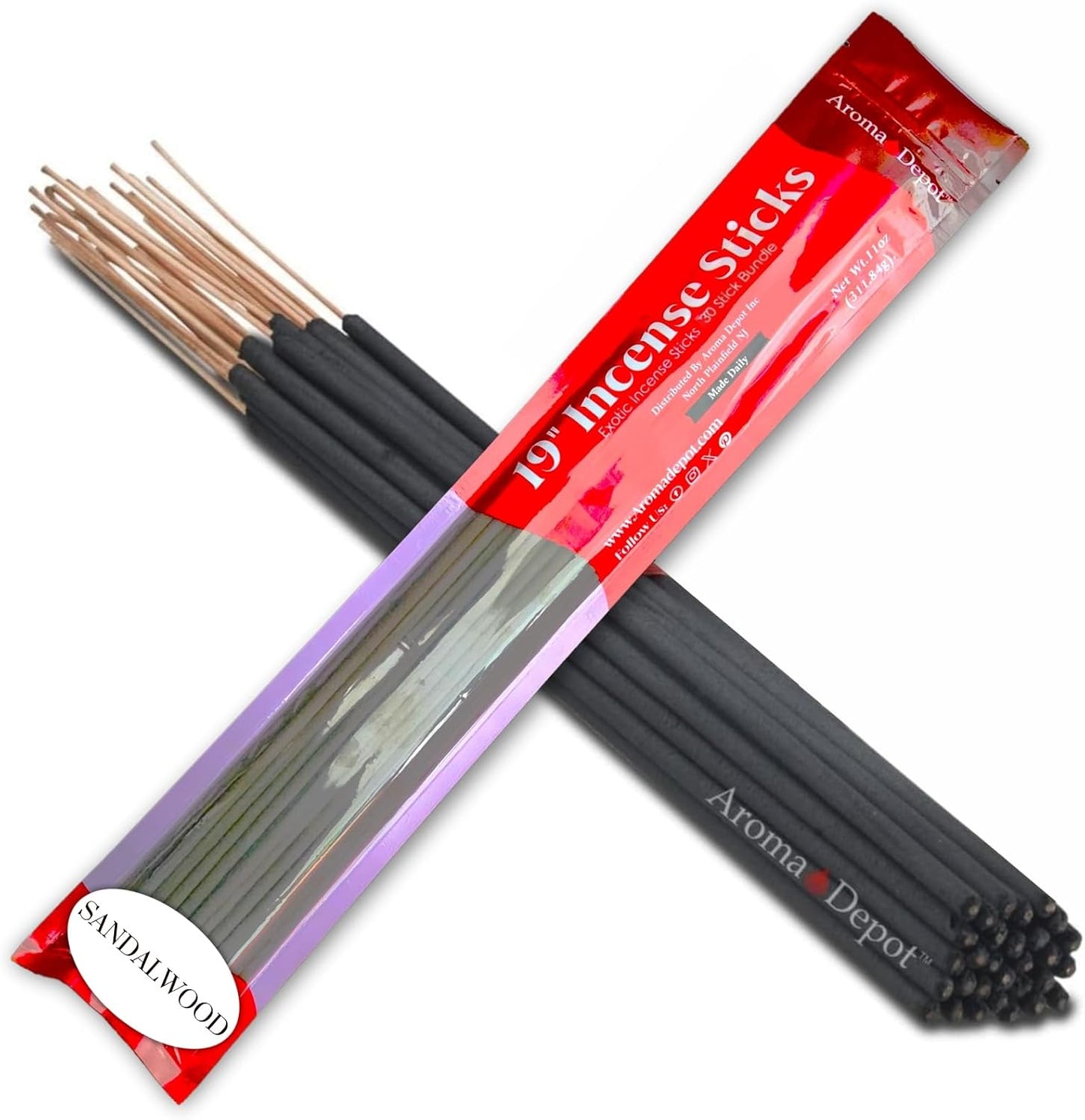Aroma Depot 19'' Sandalwood Most Exotic Incense Sticks. One Bundle Approx 27 to 30 Sticks, Jumbo 19 inch Long, Natural 19'' Extra Large Incense Sticks. Burns for 3 to 4 Hours Each. Long Lasting