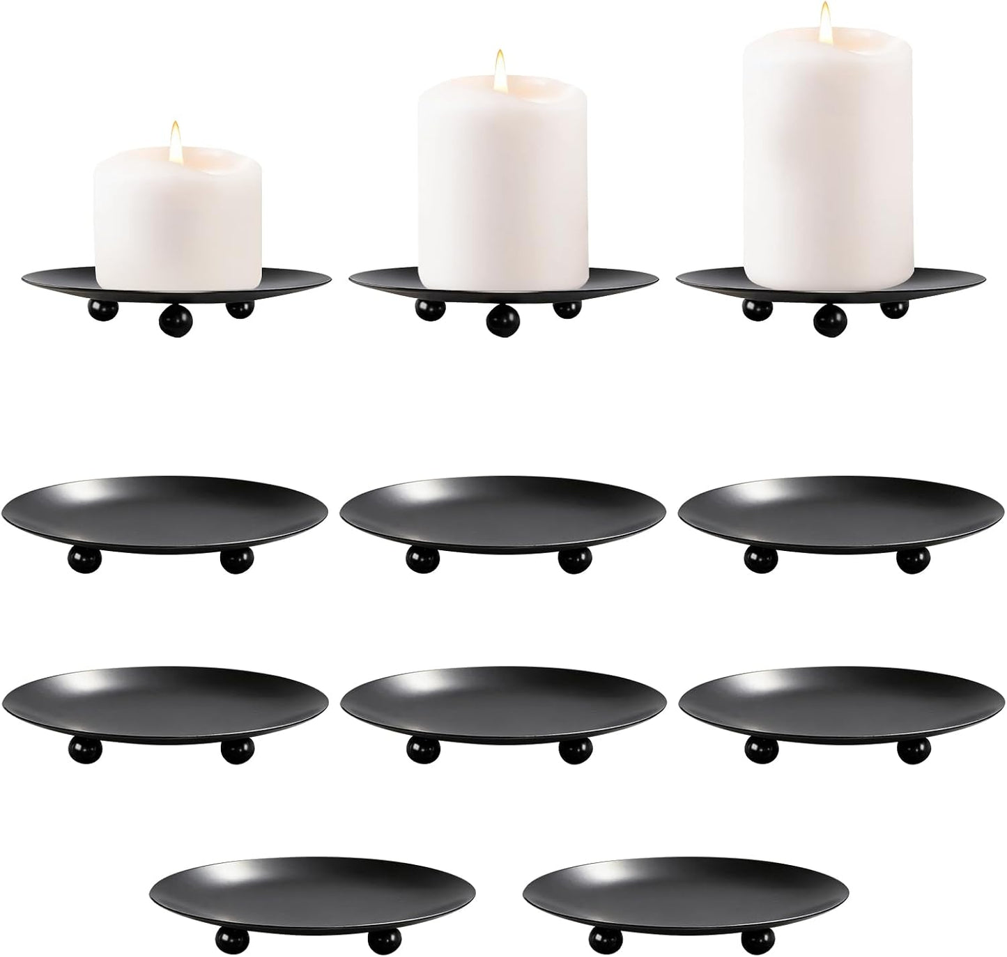 8 Pack Black Candle Holders for Pillar Candles, Premium Iron Candle Plates Stand for Led, Wax Candles, Decorative Candle Tray Dish for Spa Weddings Table Centerpiece