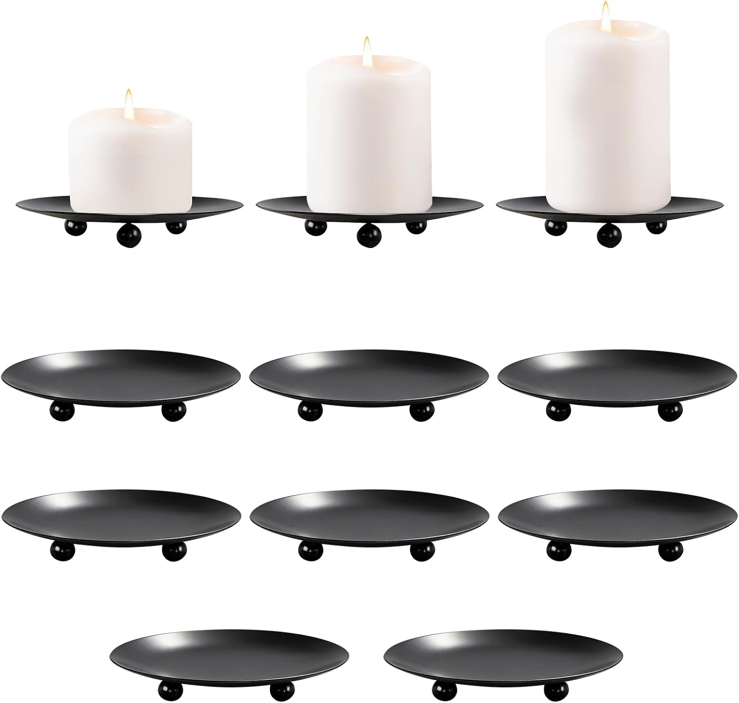 8 Pack Black Candle Holders for Pillar Candles, Premium Iron Candle Plates Stand for Led, Wax Candles, Decorative Candle Tray Dish for Spa Weddings Table Centerpiece