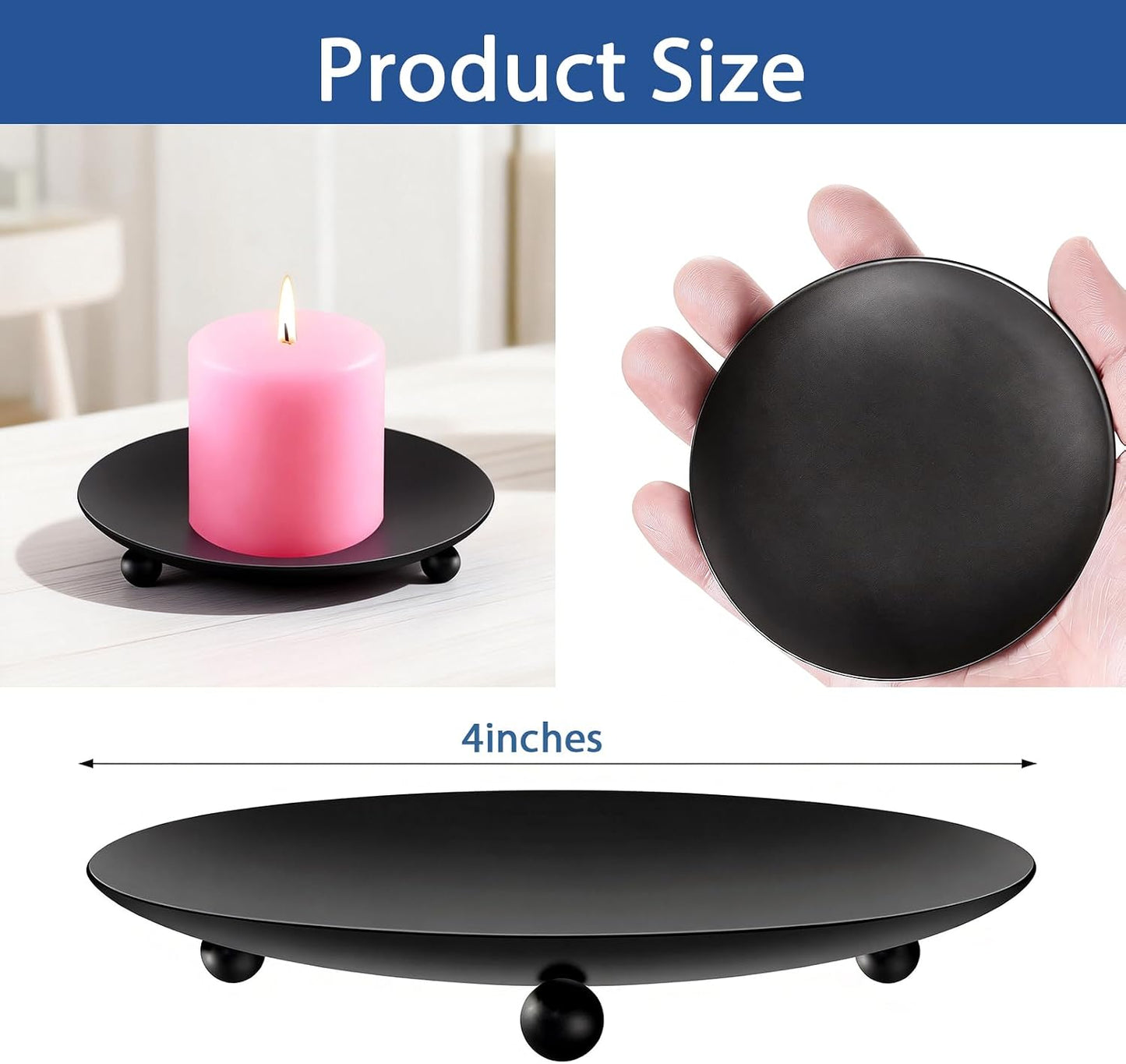 Jeffbaubl 8 PCS Iron Plate Candle Holder, 4 Inch Black Decorative Pillar and Taper Candle Stand, Metal Candlestick Holder for LED & Wax Candles, Wedding, Spa, Party, Dining