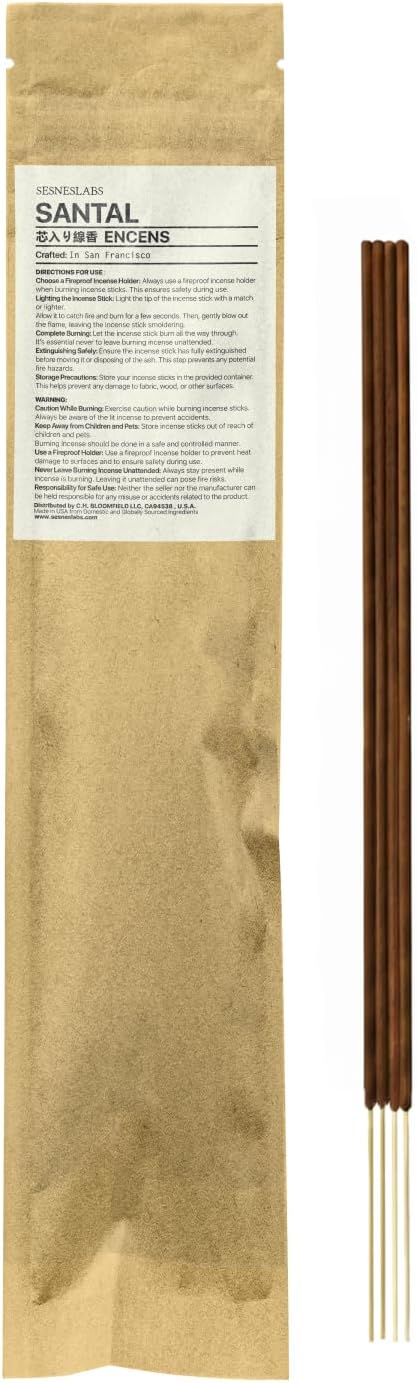Santal Cored Incense Sticks, Artisan-Crafted Niche Scent, Exclusive Formula, Clean-Burning, 1-Hour Burn Time, 20 Sticks