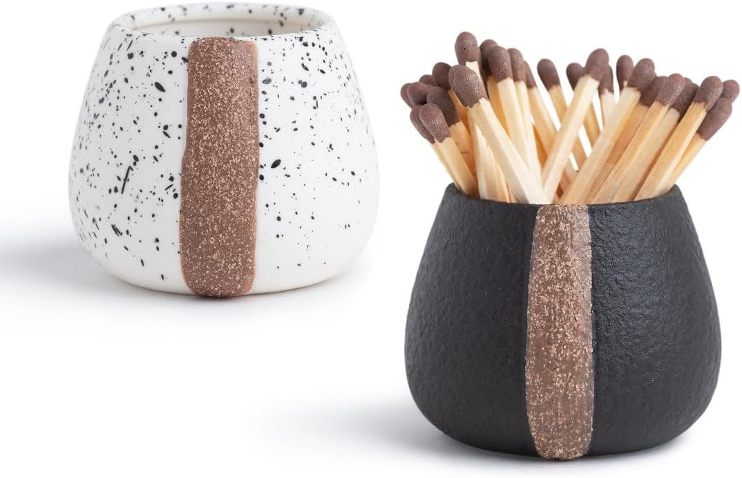 Amarcado Ceramic Match Holders with Striker - Set of 2 - Candle Accessories - Candle Lover Gifts - Housewarming Gift - Matches NOT included