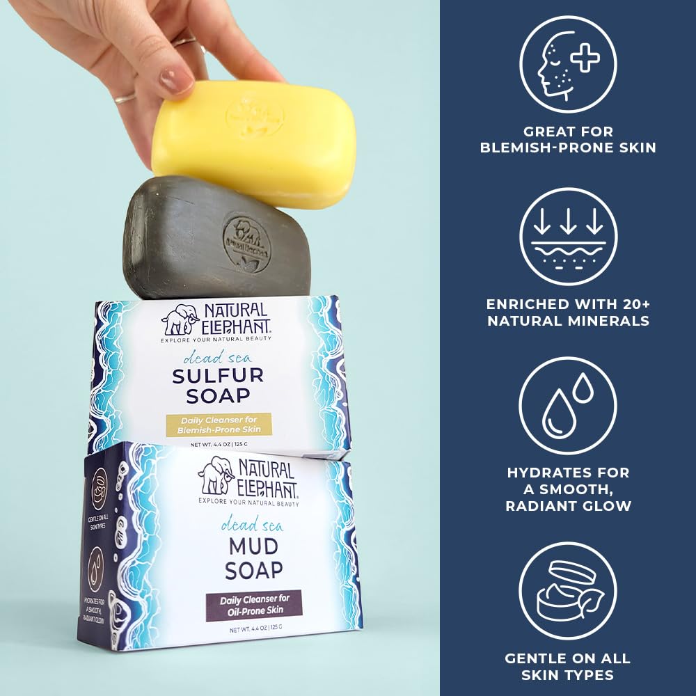 Natural Elephant Dead Sea Mud Soap Bar | Mineral-Rich Face & Body Cleanser with Natural Dead Sea Minerals | 4.4 oz (125 g) Pack of 3