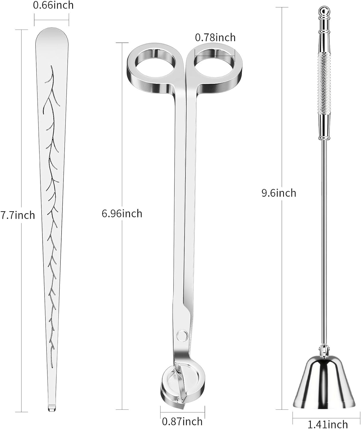 Candle Snuffer and Wick Trimmer Accessory Set, 3 in 1 Candle Care Kit for Candle Lover (Silver)
