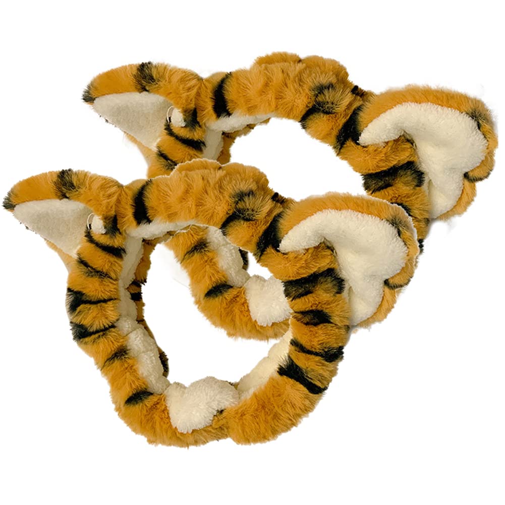 luzen 2Pcs Lovely Tiger Print Headbands Soft Plush Washing Face Facial Mask Skincare Makeup Hair Bands Elastic Spa Shower Yoga Sports Headband Headwraps Hair Accessories for Women