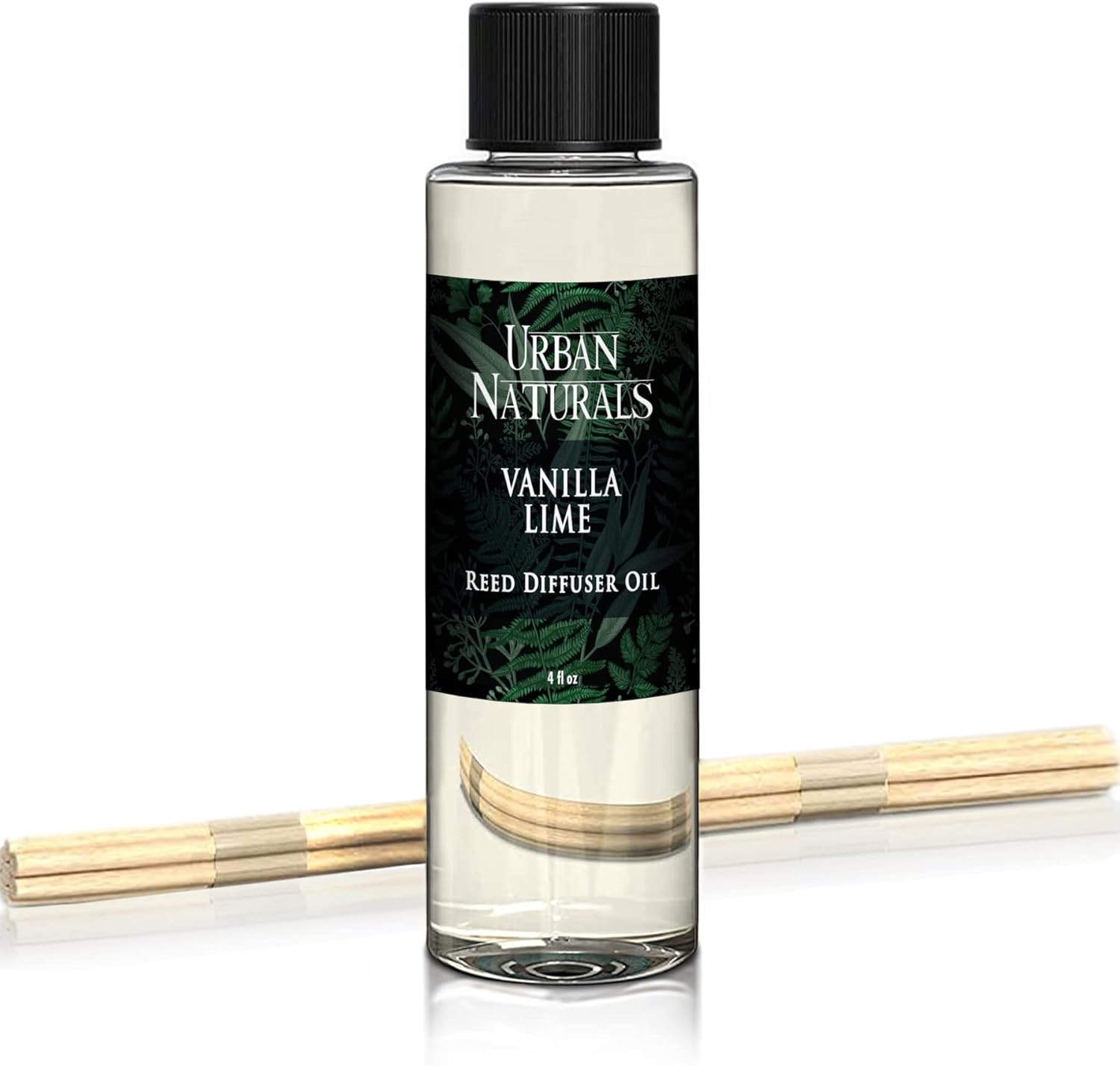 Urban Naturals Reed Diffuser Oil Refill, Vanilla Lime Citrus Essential Oils with Cane Sugar, Lime, Vanilla, 4 oz + Free Reed Sticks, Made in the USA