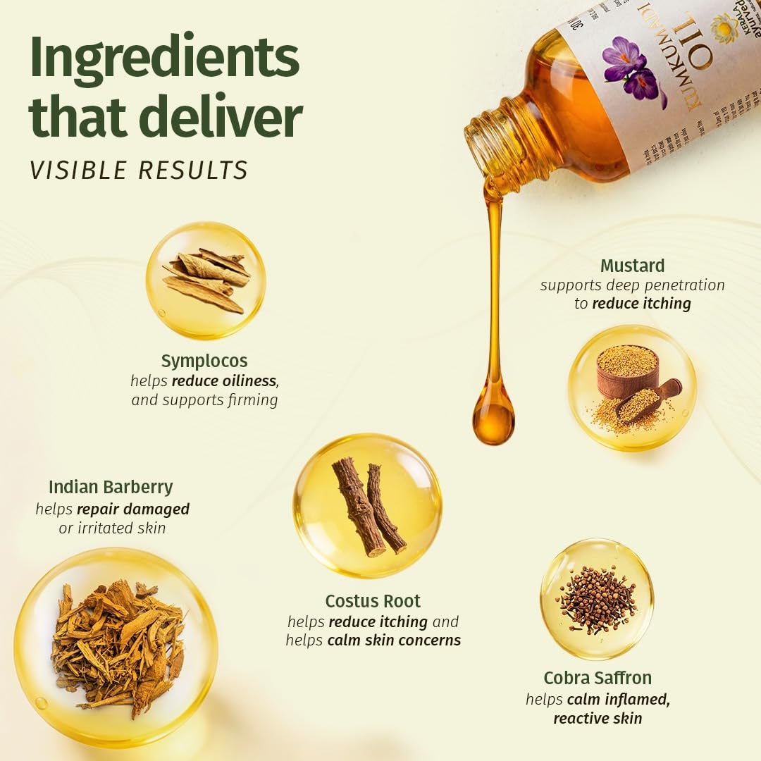 Kerala Ayurveda Kumkumadi Oil for Face | Brightening & Anti-Aging Serum for Glowing Skin | Saffron & Lotus Ayurvedic Face Oil | Reduces Dark Spots & Pigmentation | Lightweight & Non-Greasy | 1 Fl Oz