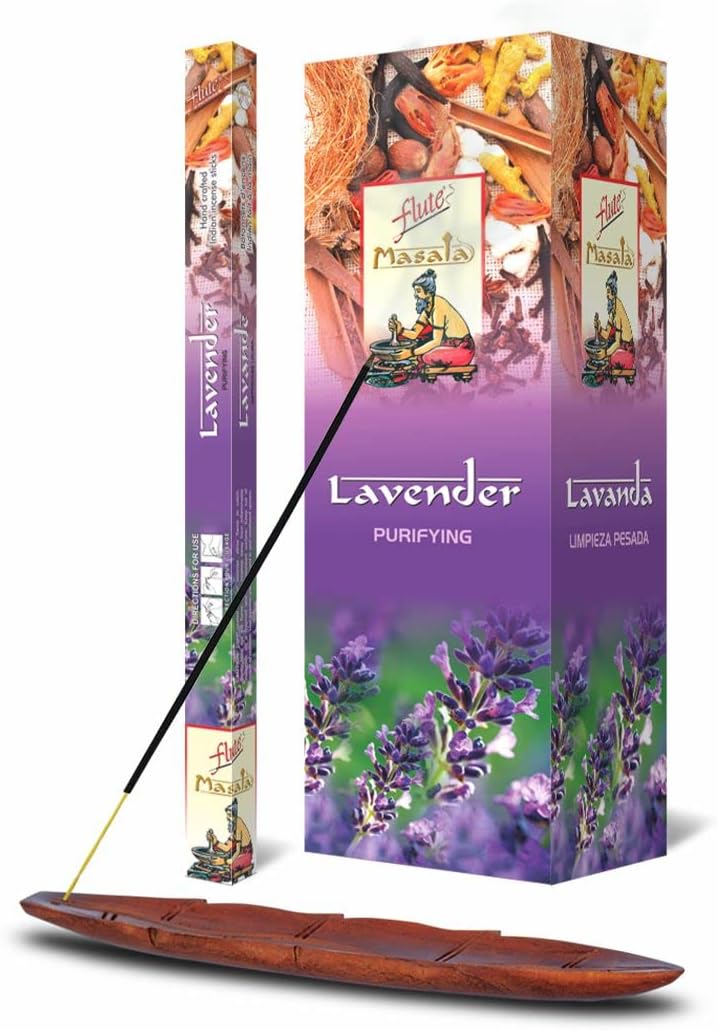 Flute Lavender Masala Incense Sticks | Premium Incense for Deep Relaxation, Sleep and Positive Energy | 7 Sticks/Pack, 25 Packs/Box, 9" 175 Sticks with 45 Mins Burning time