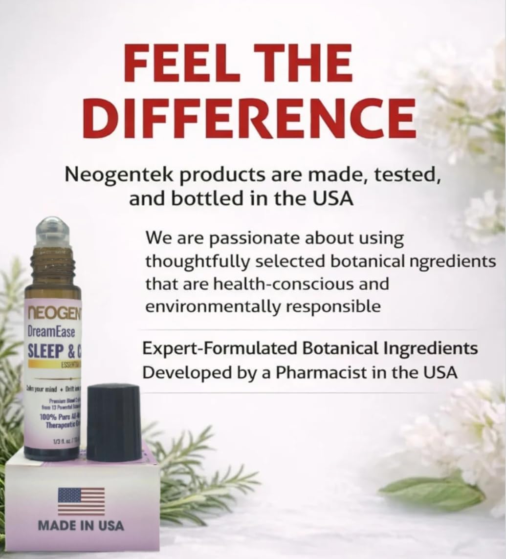 DreamEase Sleep and Calm Essential Oil Roll-On –Crafted from 13 Pure Botanical Oils – Nighttime Relaxation Aromatherapy, Made in USA – 10 mL