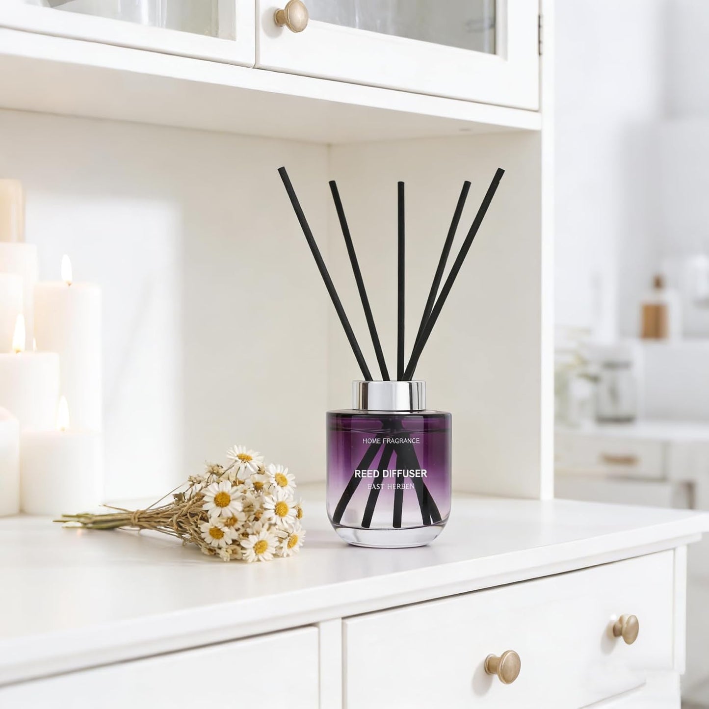 Reed Diffuser Set 5.07oz (150ml) Rose Scented Diffuser Oils with 6 Diffuser Sticks Bathroom Shelf Decor & Air Freshener House Bedroom Office Decor