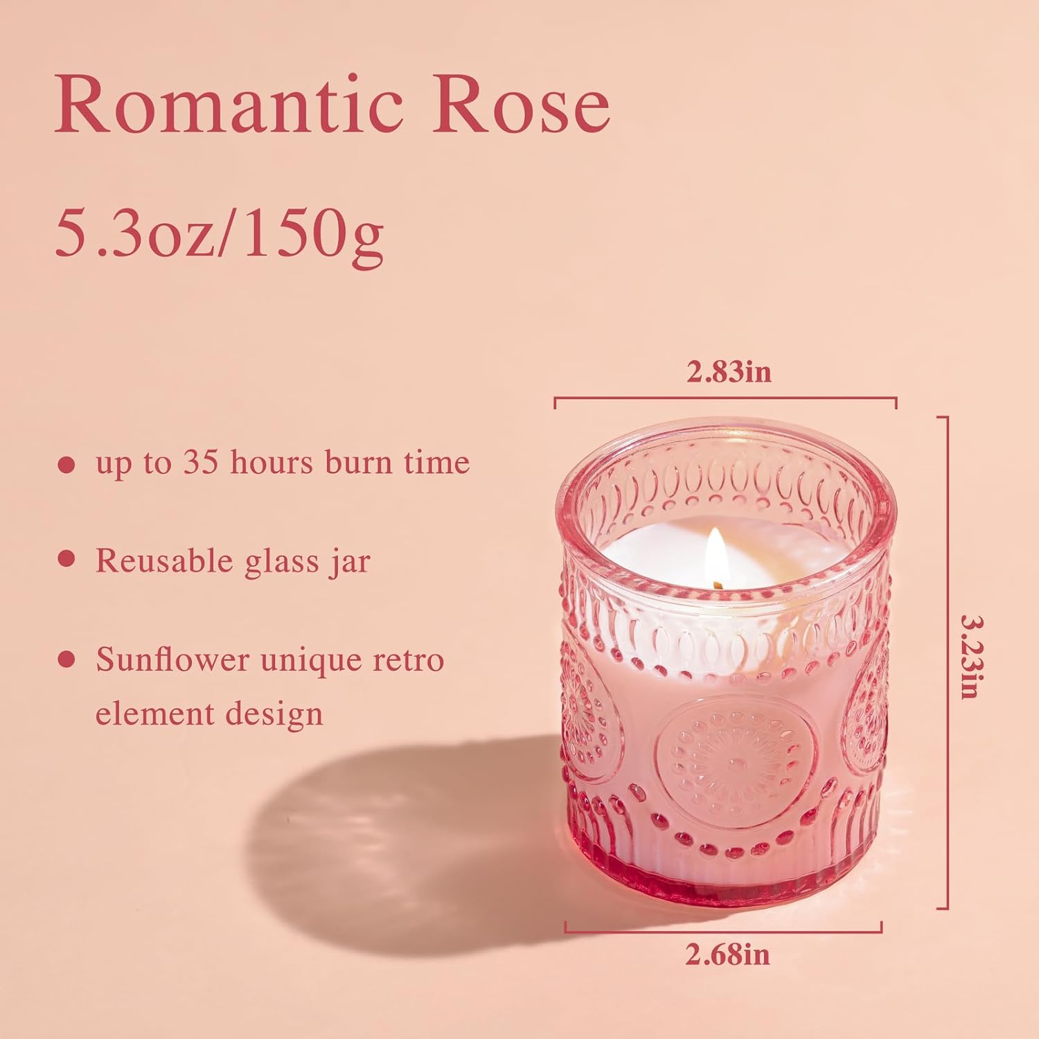 DARJEN Rose Scented Candles for Home- 5.3oz 35H Natural Soy Wax Aromatherapy Jar Candlet, Decorative Aesthetic Candles for Master Bedroom, Date Nights, Self-Care Sunday, Luxury Gift for Women