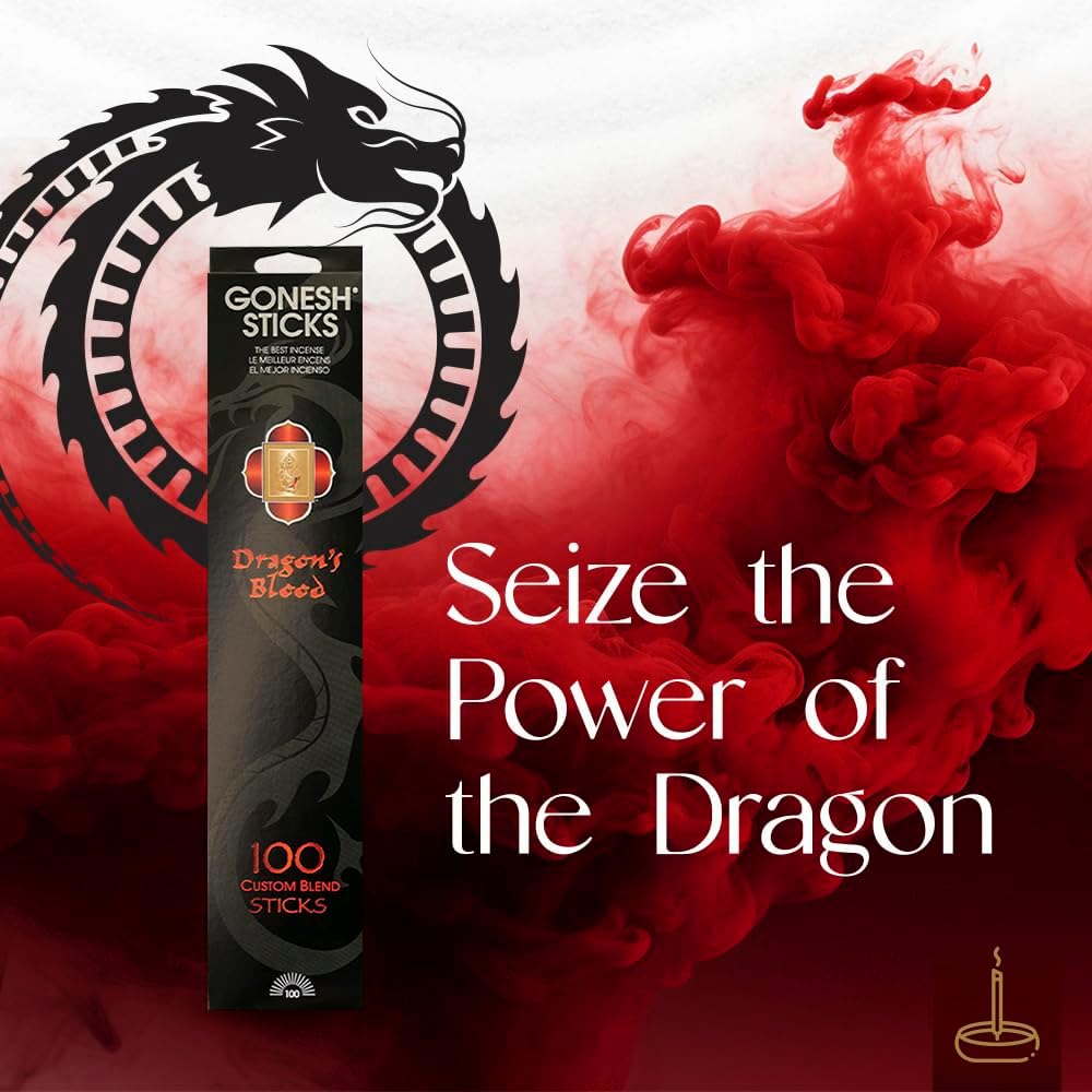 Gonesh - Custom Blend Incense Sticks - Non-Toxic 10” Slow Burn Aromatic Sticks - Dragon’s Blood - 100 Count