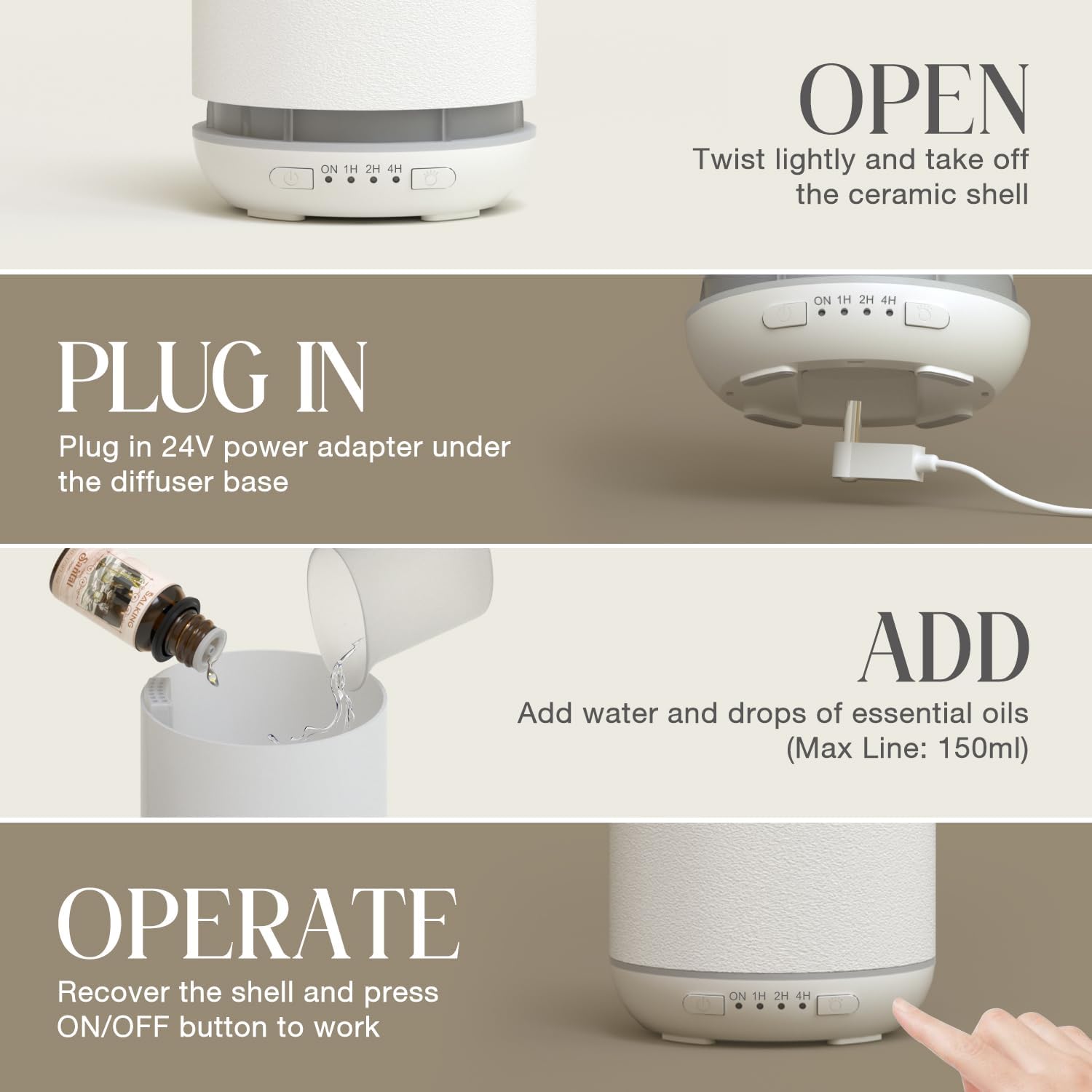 SALKING 200ml Ceramic Essential Oil Diffuser, Stone Diffusers for Essential Oils, Ultrasonic Aromatherapy Diffusers with with 7-Color LED Lights Timers, for Office Bedroom Home (White)