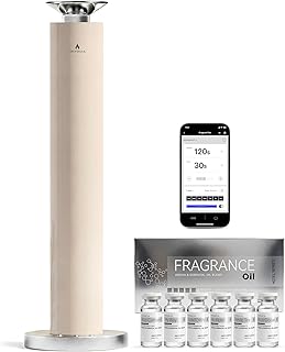 Waterless Scent Diffuser Starter Kit - Alloy Atomization System, Smart Rechargeable Hotel Scent Diffuser, 1500 Sq Ft Coverage, Including 6×15ml Essential Oils, for Home, Large Room, Spa, Cream