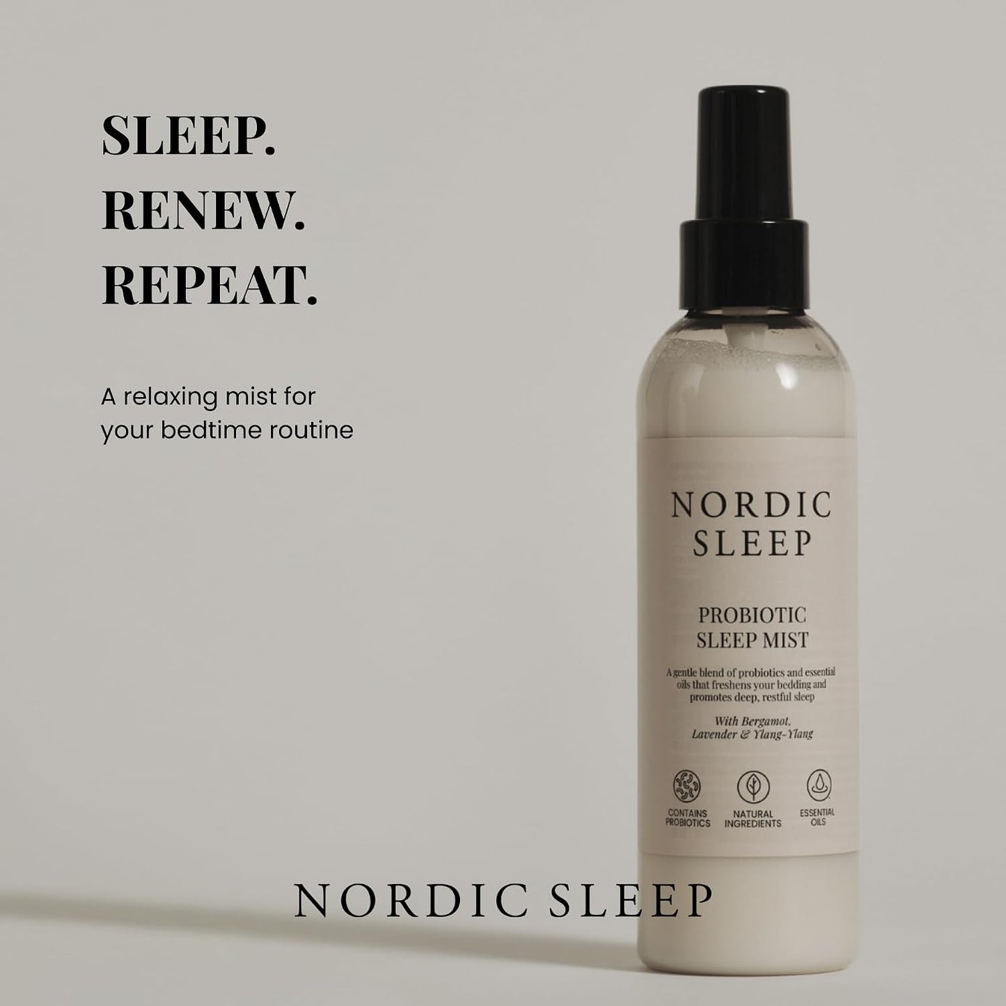 Nordic Sleep Sleep by Fossflakes, Mist 190 ml – Calming Pillow & Room Spray with Lavender, Ylang-Ylang & Bergamot, Probiotic Odor Neutralizer, Go to Bed Aid Mist for Bedroom