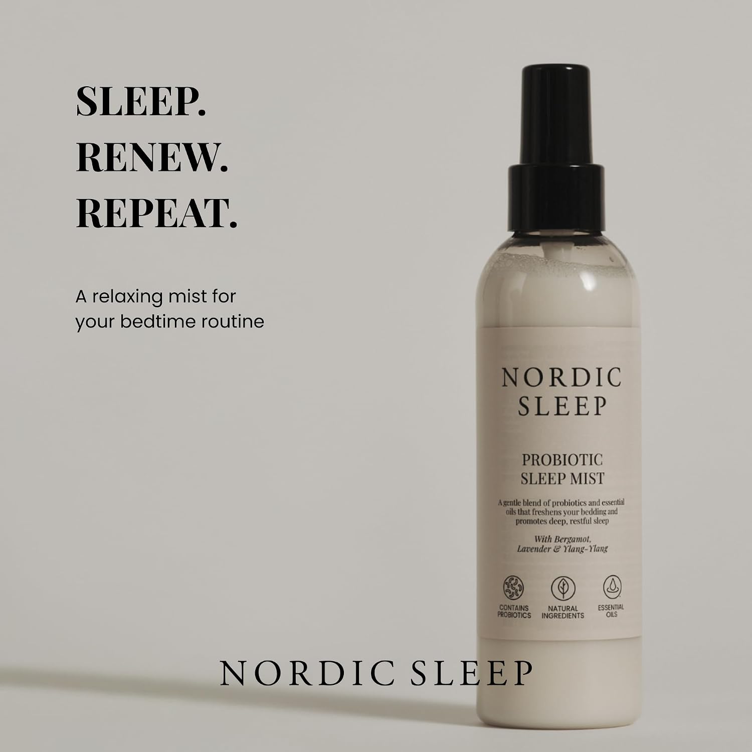 Nordic Sleep Sleep by Fossflakes, Mist 190 ml – Calming Pillow & Room Spray with Lavender, Ylang-Ylang & Bergamot, Probiotic Odor Neutralizer, Go to Bed Aid Mist for Bedroom