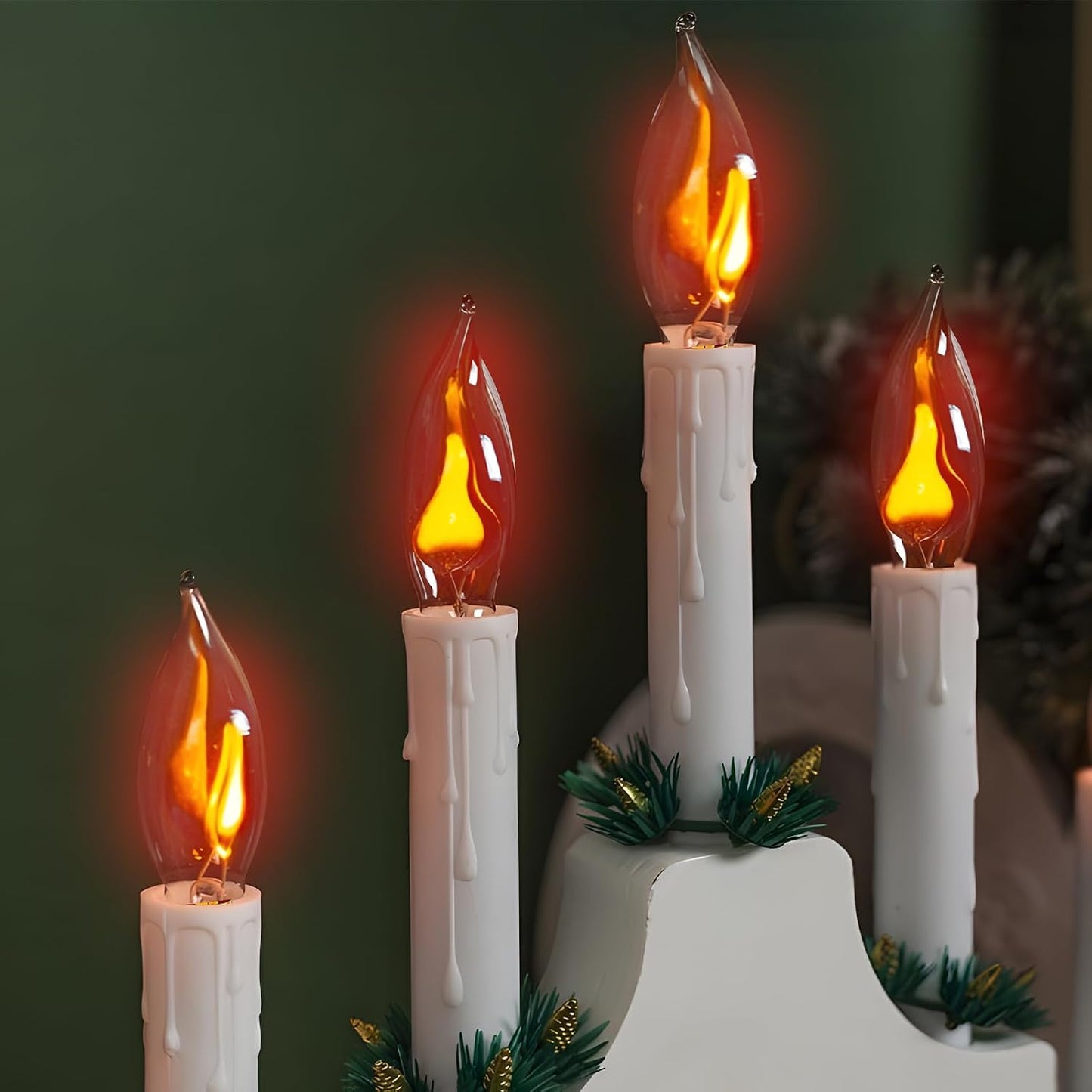 Hompavo Upgraded Flame Light Bulbs, E12 Candelabra Small Base, Clear Glass Flickering Fire Bulb for Halloween Christmas Party Porch Indoor & Outdoor Home Decoration, 6 Pack