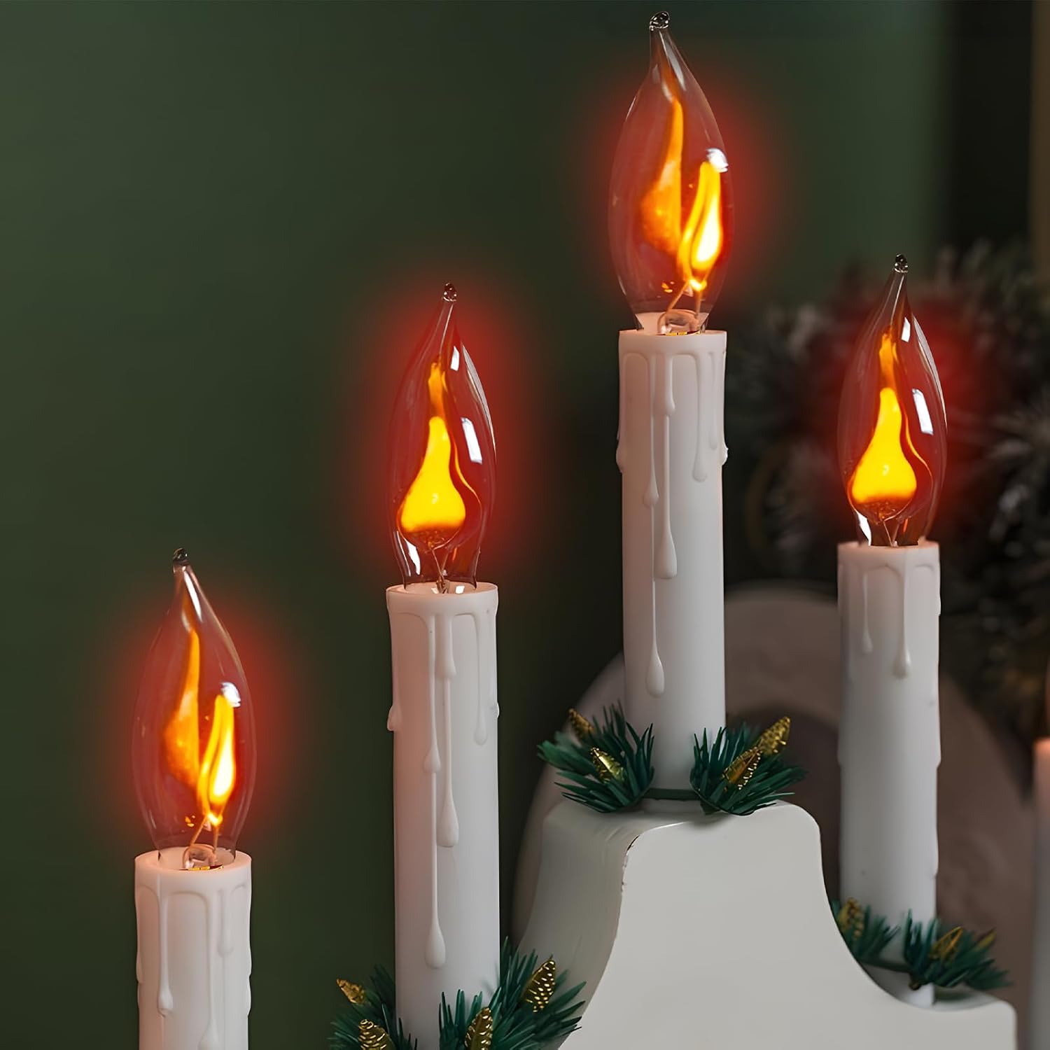 Hompavo Upgraded Flame Light Bulbs, E12 Candelabra Small Base, Clear Glass Flickering Fire Bulb for Halloween Christmas Party Porch Indoor & Outdoor Home Decoration, 6 Pack