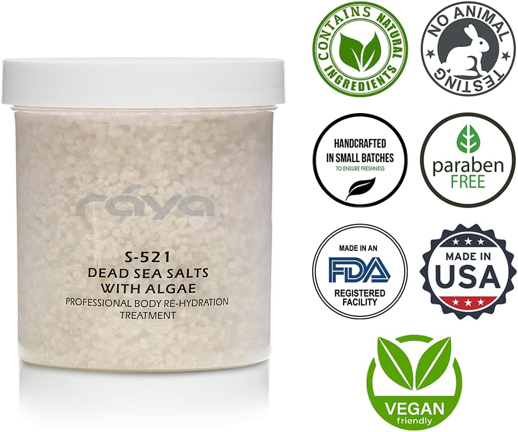 RAYA Dead Sea Salts with Algae (S-521) | Relaxing, Calming, and Hydrating Bath Treatment | Made with Minerals, Seaweed, and Algae
