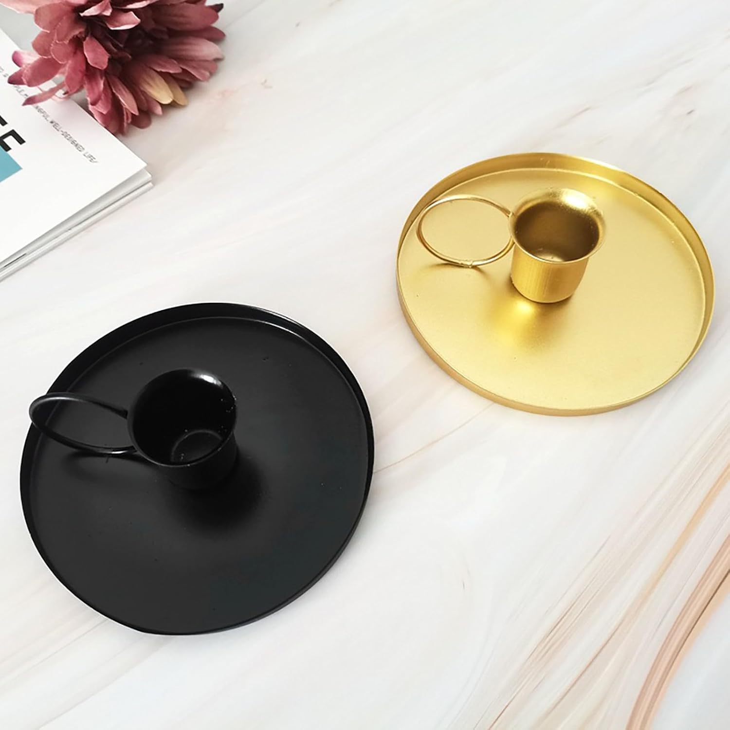 2 Pcs 4 Inch Black Iron Candle Holder for Taper Candles, Dinning,Wedding and Party Decoration (2, Black)